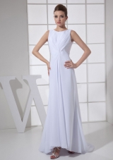 Bateau White For Mother of the Bride Dress With Brush Train