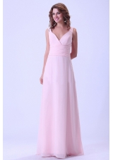 Baby Pink V-neck Bridemaid Dress Chiffon