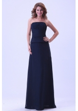 Navy Blue Strapless Bridesmaid Dresses Chiffon For Custom Made