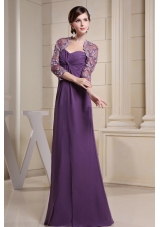 Simple Mother of the Bride Dress With Ruch Purple Chiffon and Floor-length