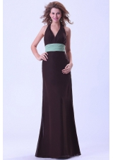 Brown Bridesmaid Dresses With Belt Halter Floor-length Backless