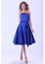 Royal Blue Bridesmaid Dresses With Sash Tea-length Satin