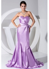 Lavender Taffeta Sweetheart Neckline Bowknot Mermaid Brush Train Prom Dress
