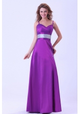 Purple Bridesmaid Dresses With Belt Spaghetti Straps Floor-length