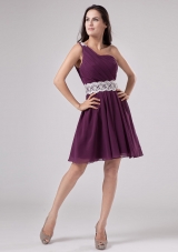 Dark Purple One Shoulder 2013 Prom Dress With Sash and Ruch Chiffon