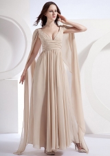 Empire V-neck Watteau Chiffon Prom Dress Champagne