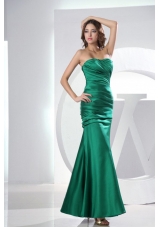 Mermaid Strapless Taffeta Green Ruched Ankle-length Prom Dress