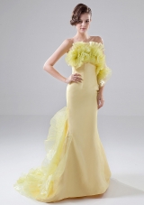 Prom Dress Strapless Organza Brush / Sweep Mermaid Yellow