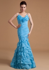 Mermaid Ruffles Prom Dress Organza Floor-length Straps