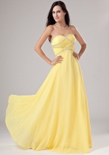 Sweetheart Chiffon Beading Floor-length Prom Dress Empire Yellow