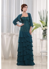 Beading Column Strapless Chiffon Floor-length Teal Mother of the Bride Dress