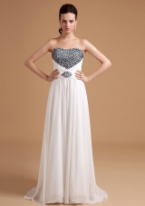 Beaded Empire Prom Dress Brush Train Chiffon