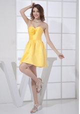 Hand Made Flower Decorate Bodice Sweetheart Neckline Mini-length A-line Yellow 2013 Bridesmaid Dresses