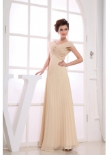 V-neck Champagne Chiffon Floor-length Ruching 2013 Prom Dress For Formal Evening