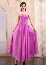 Lavender Prom Dress Sweetheart Ruching Ankle-length Chiffon