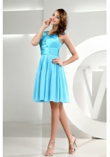 A-Line Straps Chiffon Knee-length Baby Blue Bridesmaid Dresses