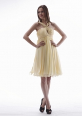 Yellow Prom / Homecoming Dress With Beaded V-neck Knee-length Chiffon
