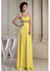 Beaded Decorate Waist and Sweetheart For Yellow Prom Dress