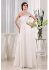 Pretty White One Shoulder Beading Prom Celebrity Dress In 2013