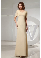 Champagne Mother Of The Bride Dress With Short Sleeves and Beading