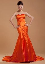 Beading Decorate Bodice Mermaid Orange Red Brush Train Sweetheart Neckline 2013 Prom Dress