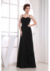 Black Bridemaid Dress With Spaghetti Straps Ruching Chiffon