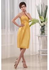 Column Straps Prom Dress Taffeta Knee-length Homecoming Yellow