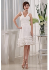 Ruffles A-Line Chiffon V-neck Knee-length Prom Dress White
