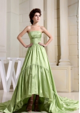 Custom Made Yellow Green Prom Celebrity Dress A-Line Strapless Court Train In 2013