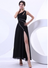 High Slit One Shoulder Ankle-length Beading 2013 Prom Dress