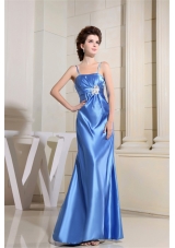 Beading Prom Dress With Strapless Satin Sky Blue Floor-length