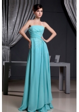 Tuquoise Beading Strapless and Brush Train for Prom Dress