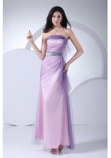 Pink Taffeta and Tulle Ankle-length Strapless 2013 Prom Dress Sash