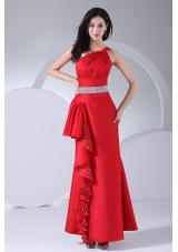 Beading and Ruching Decorate Bodice One Shoulder Ankle-length 2013 Prom Dress