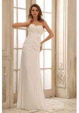 Custom Made 2013 Sweetheart Beach Wedding Dress With Hand Made Flowers and Ruched Bodice Applqiues