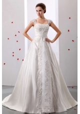 Stylish A-line Straps Lace Decorate Wedding Dress With Ruched Bodice In 2013