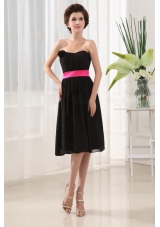 Sashes/Ribbons Empire Strapless Bridesmaid Dress Chiffon Black Tea-length