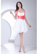 Hand Made Flowers Decorate Bodice Bowknot Mini-length White Criss Cross Straps 2013 Prom Dress