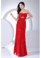 Beading Red Chiffon Prom Dress For Formal Evening Ankle-length