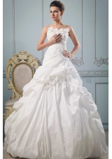 So Beautiful A-line Strapless 2013 Wedding Gowns With Hand Made Flowers and Ruch