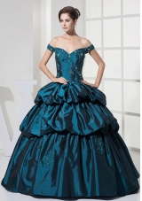 Appliques With Beading and Pick-ups Decorate Bodice Off The Shoulder Ball Gown Quinceanera Dress For 2013 Floor-length