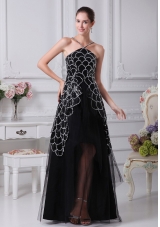 V-neck Black Beaded Decorate Shoulder Tulle Mother Of The Bride Dress