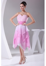 Hand Made Flowers Ombre Fabric Asymmetrical Sweetheart 2013 Prom Dress