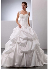 Discount Straps Princess Appliques and Pick-ups 2013 Wedding Dress With Floor-length