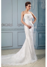 Fashionable 2013 Wedding Dress With Hand Made Flower and Lace Mermaid Court Train Taffeta