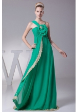 Turquoise and Hand Made Flowers For 2013 Prom Dress With Lace Decorate