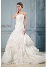 Custom Made 2013 Ball Gown Wedding Dress With Ruching and Beading Pick-ups Court Train