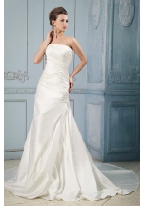 Simple Wedding Dress With Ruching and Appliques Court Train For Custom Made