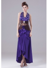 Exquisite Purple Prom Dress With Beading Halter and High-low