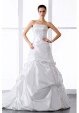 Elegant Wedding Dress With Beading and Ruching Court Train For Custom Made